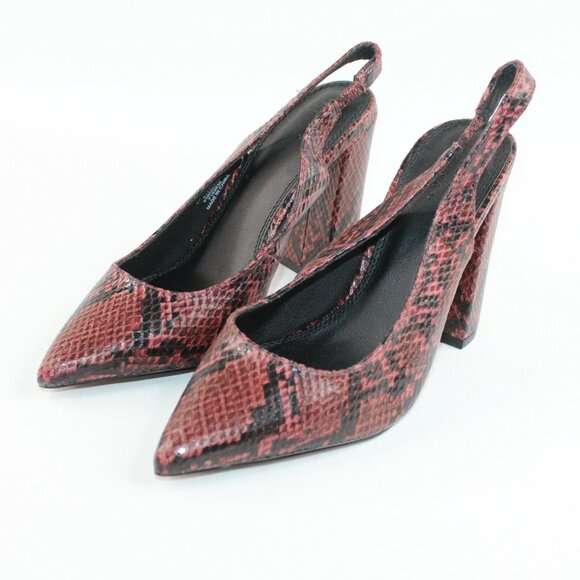 Asos Design Womens Sz 6 Faux Snakeskin Purple Slingback Block High Heels Pointed - Picture 5 of 11